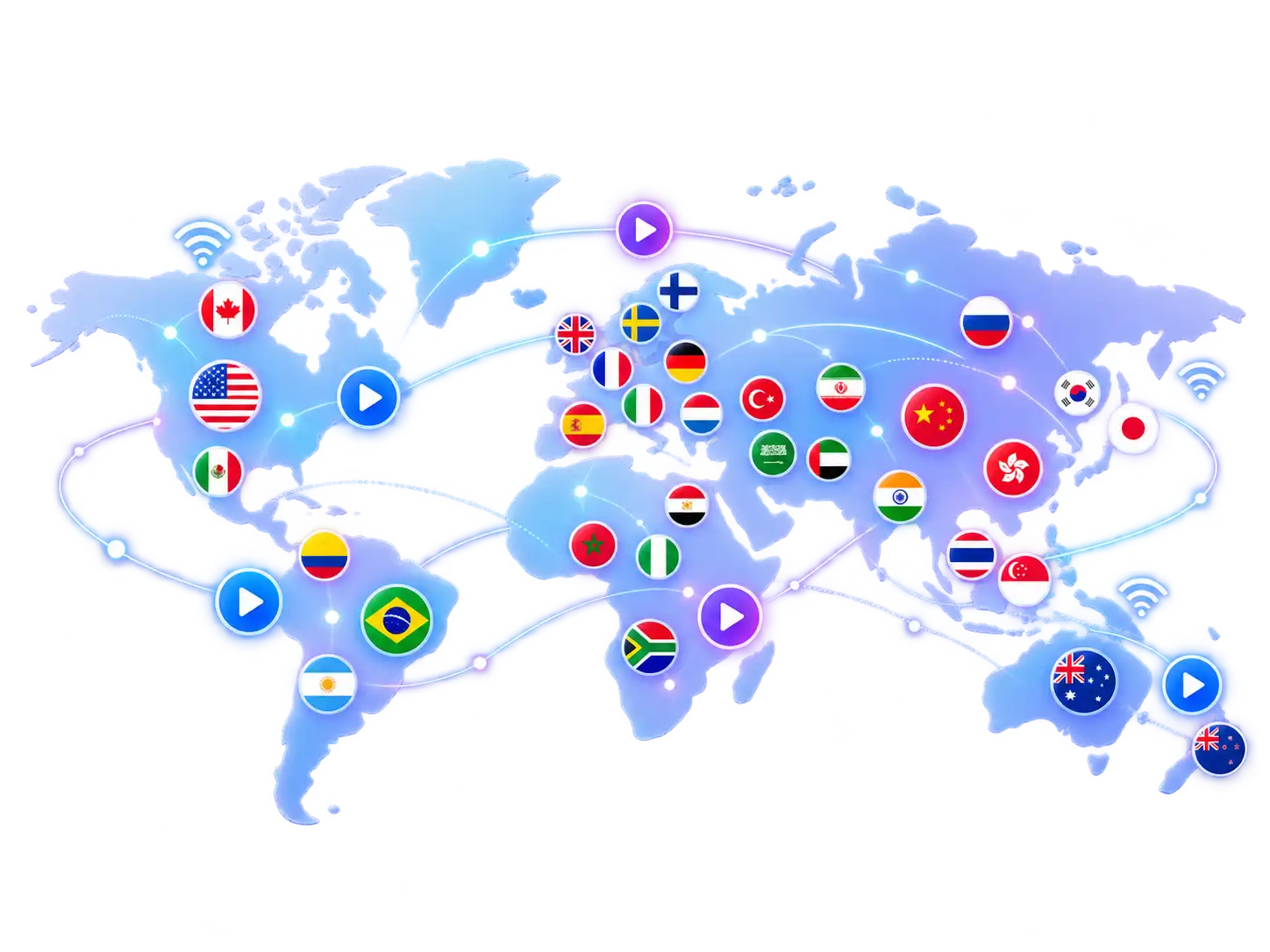 Weltkarte mit internationalen Greek IPTV Senderregionen