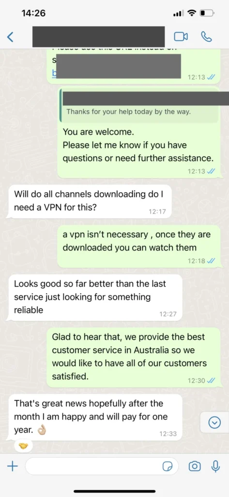 Beispiel einer WhatsApp Unterhaltung zum IPTV Support 3